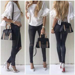 Calvin klein white ruffle sleeve thin blouse